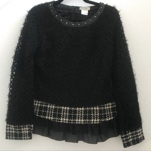 Black sweater with plaid trim size medium